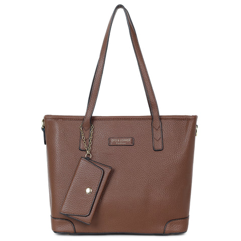 Mocha brown ivory tote bag with teddy and coin pouch.