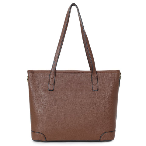 Mocha brown ivory tote bag with teddy and coin pouch.