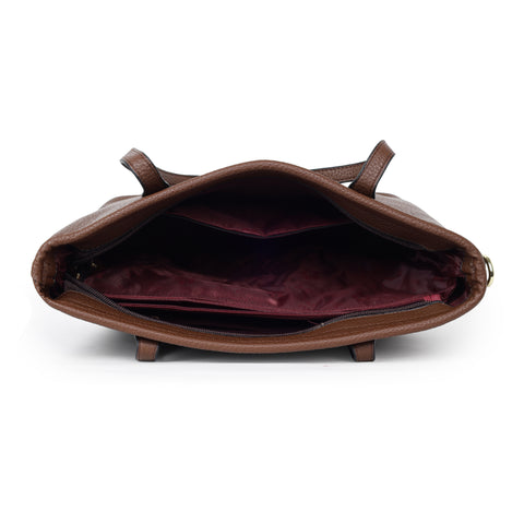 Mocha brown ivory tote bag with teddy and coin pouch.