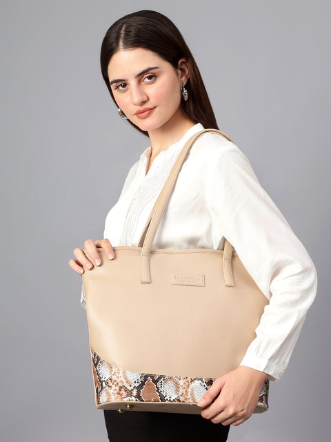 Sophie Snake Print Tote Bag in Royal Beige