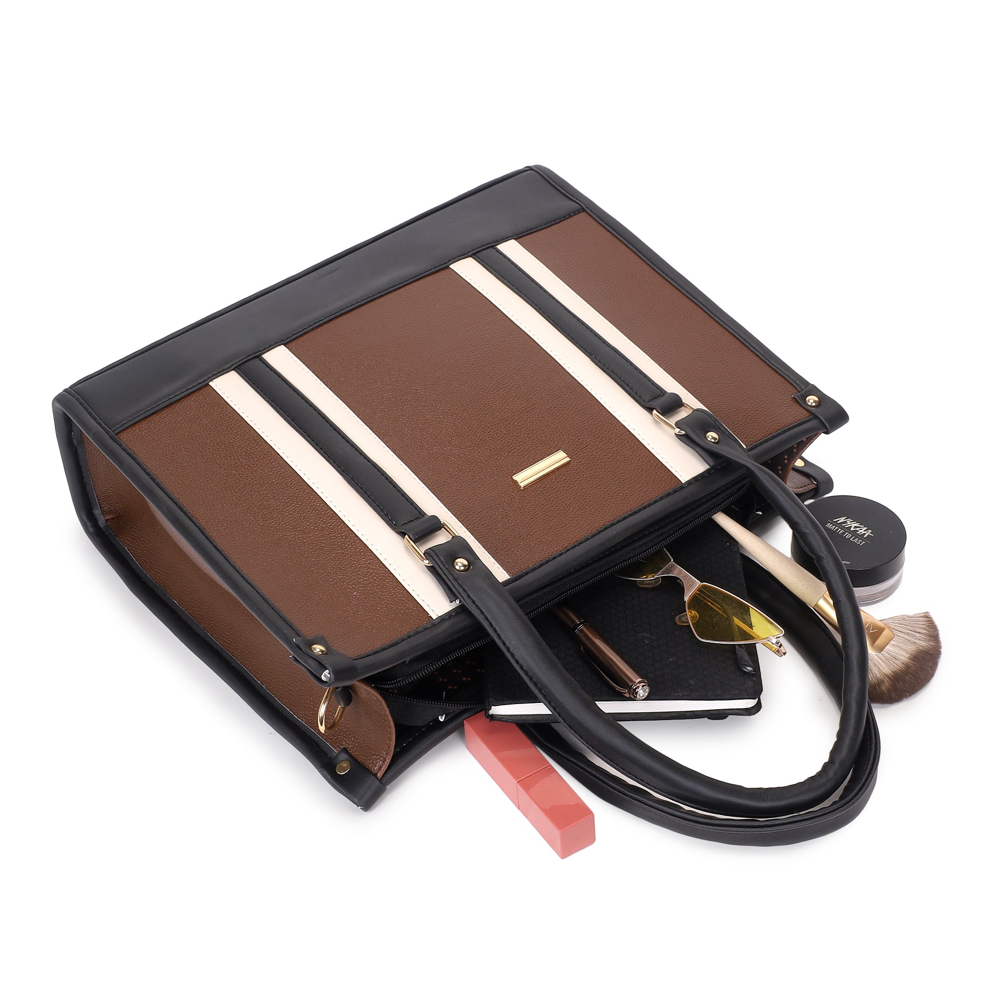 Brown Alica Tote Bag with Pebble Blue Mia Shoulder Bag