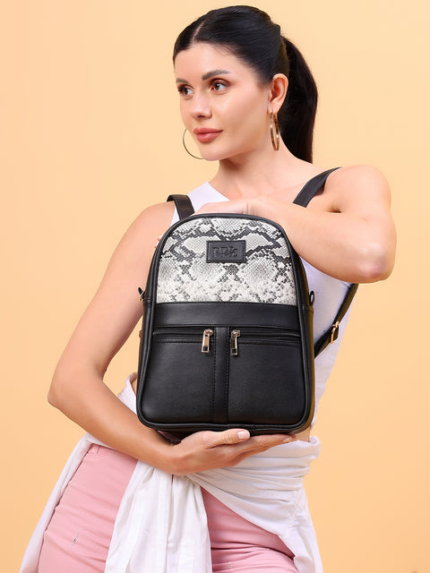 Oliviya Snake Print 12 Inch Mini Daypack Backpack for women ( Bold Black )
