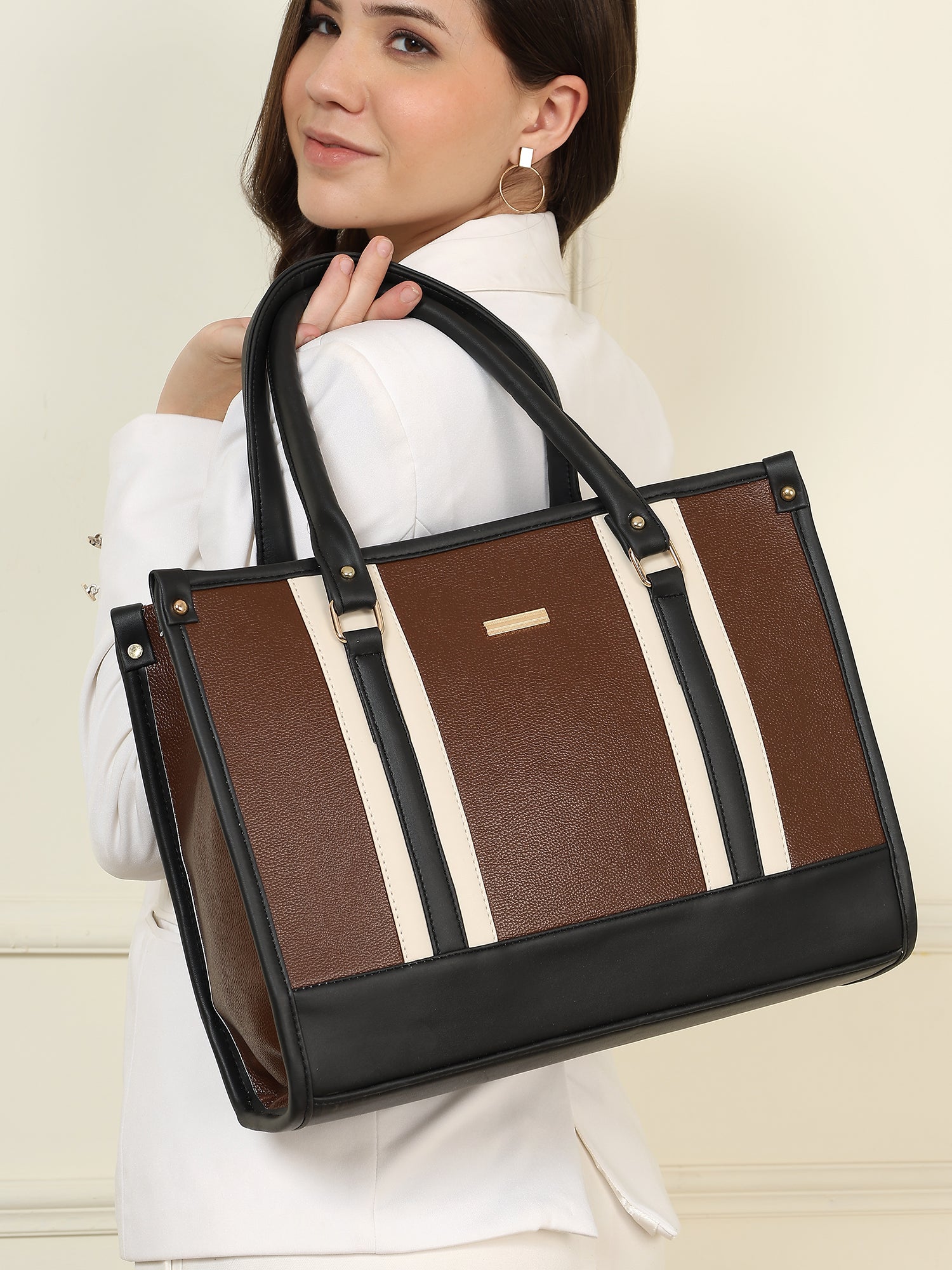 Brown Alica Tote Bag with Pebble Blue Mia Shoulder Bag