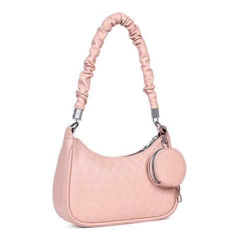 Elegant Mia baguette sling crossbody bag with coin pouch.