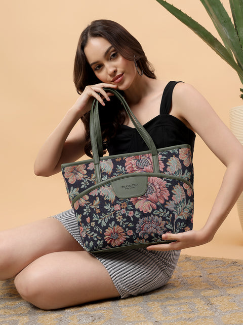 Kamaya Floral Green Everyday Tote Bag.