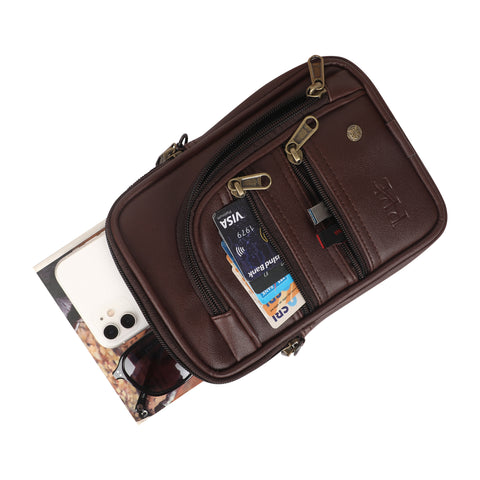 Mocha Brown 7 Zip Sling Bag For women