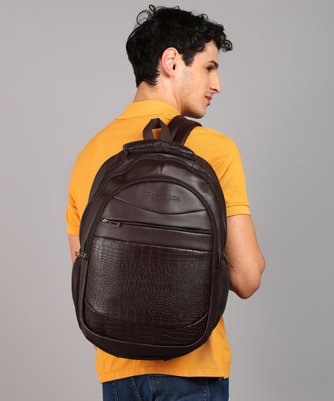 Stylish Choco Brown leather 15.6 Inch Backpack For Men & Women For School, College, Office Travel Bag.
