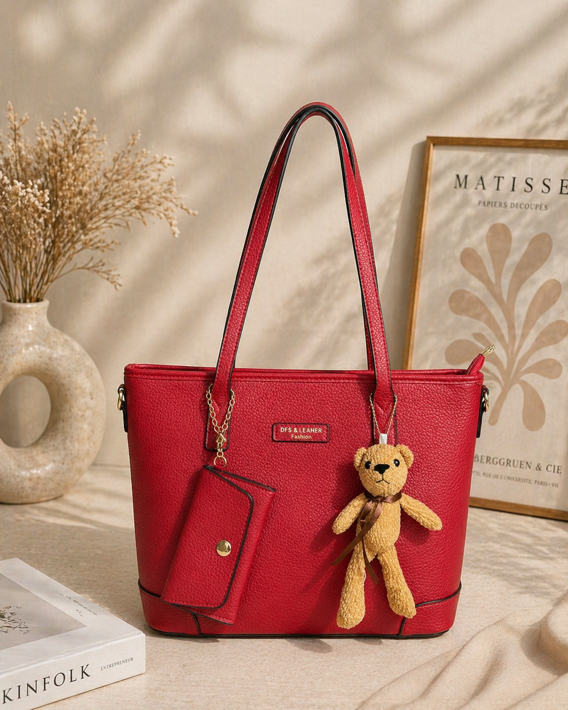 Cherry Red Ivory Korean Tote Bag