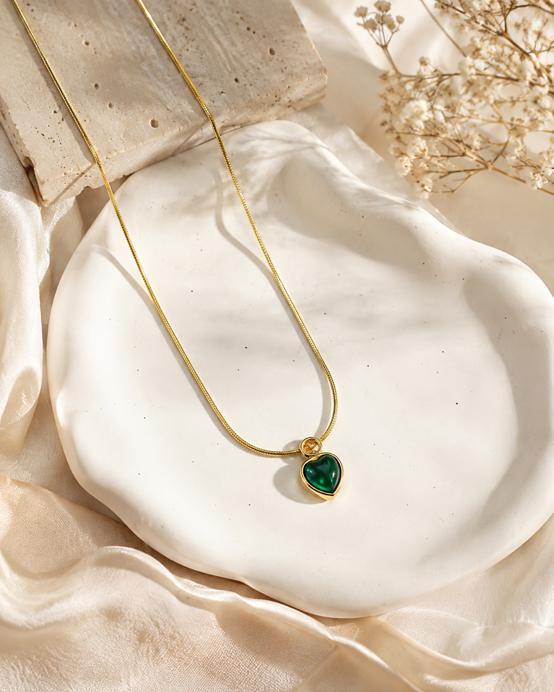 Korean Emerald Heart Necklace Pendant