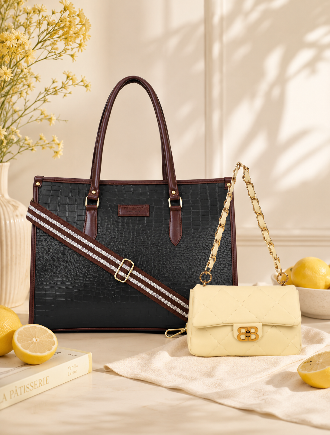 Black Bianca Tote Bag + Lemon Bailey Shoulder Bag