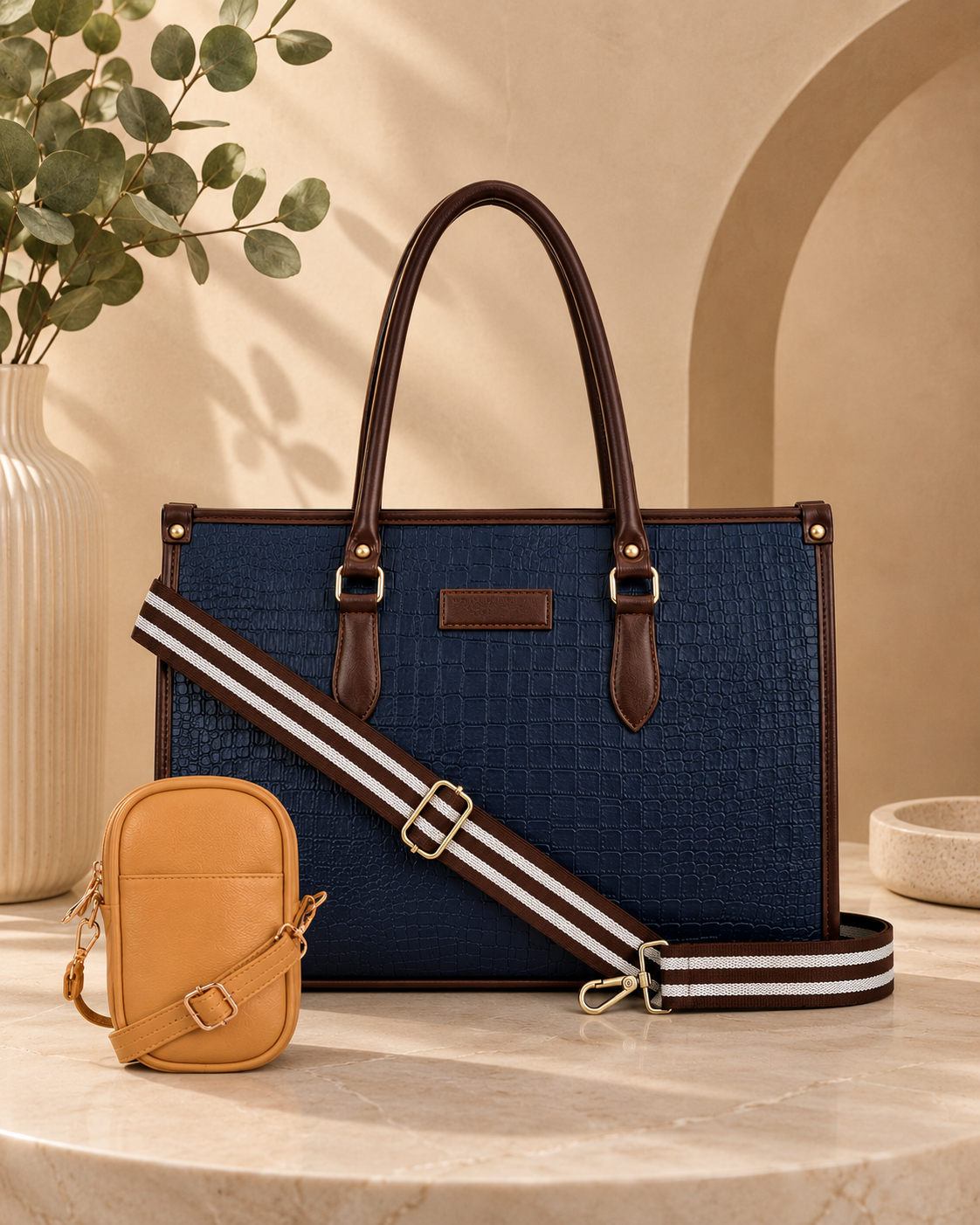 Midnight Blue Bianca Tote Bag + Mustard Capsule Sling Bag (Festive Special)