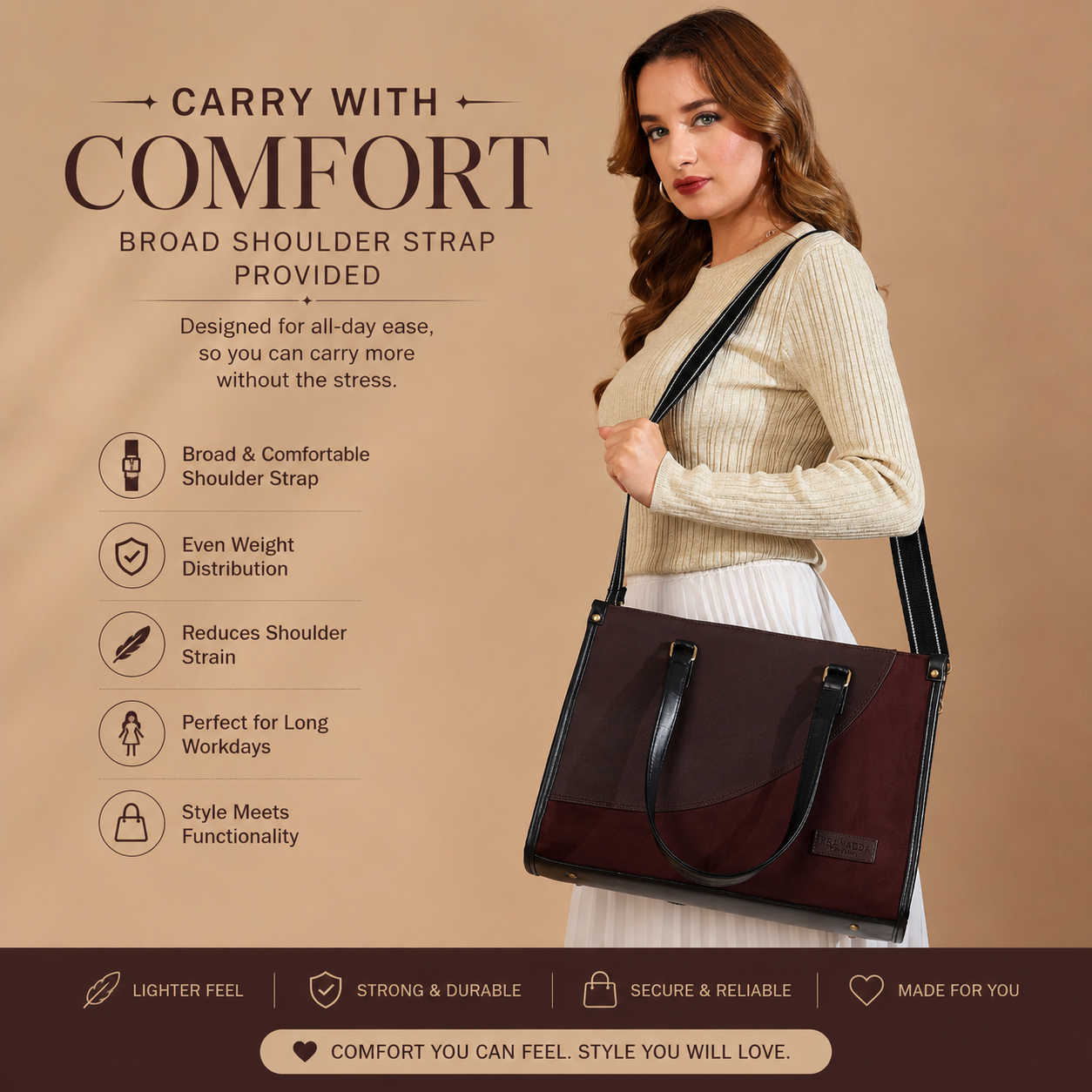 Classic Sophia Suede Tote Bag (15.5" Inch)