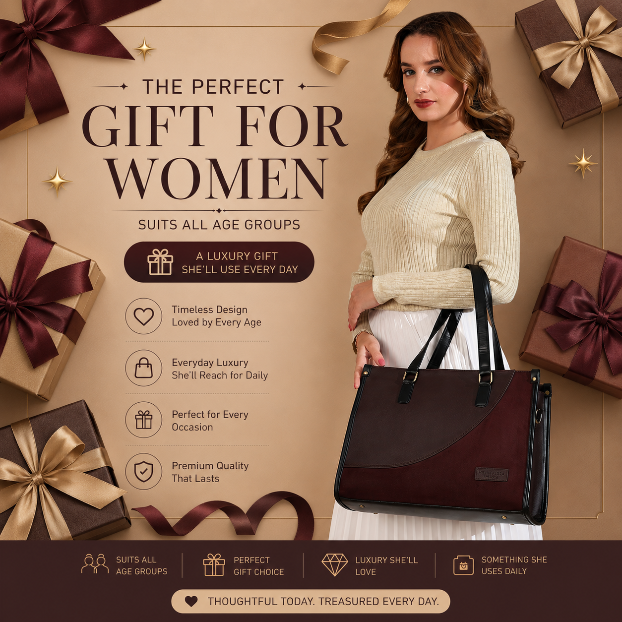 Classic Sophia Suede Tote Bag (15.5" Inch)