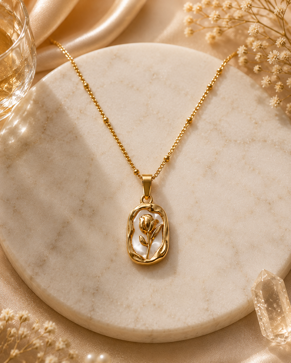 Korean Gold Plated Rose Pendant Necklace.