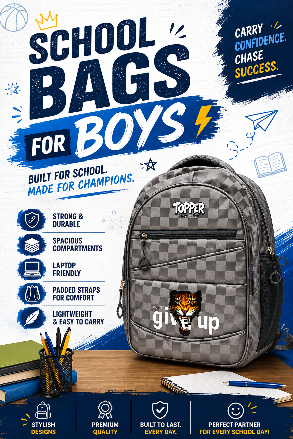 Roar Dont Give Up School Backpack