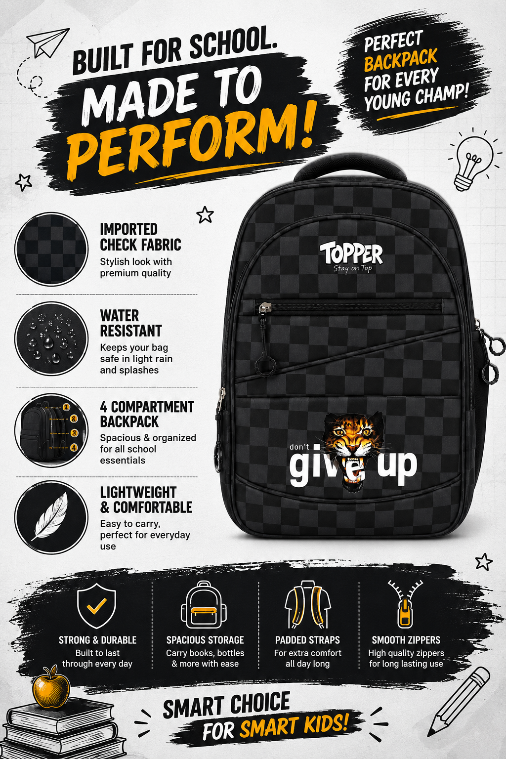 Roar Dont Give Up School Backpack
