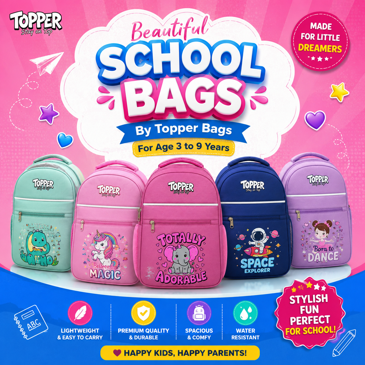 Baby Pink Adorable Elephant School Bag