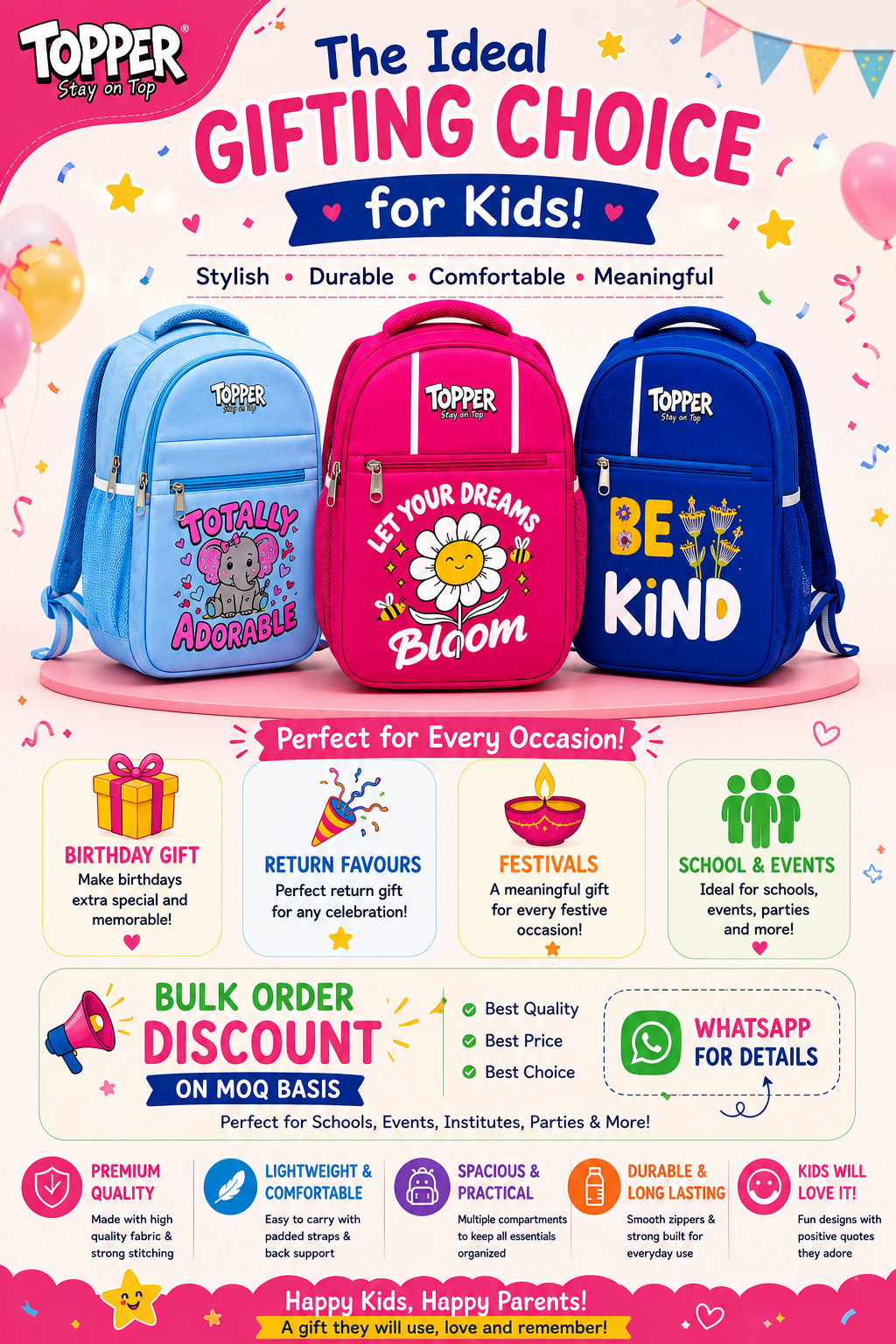Hot Pink Adorable Elephant School Bag