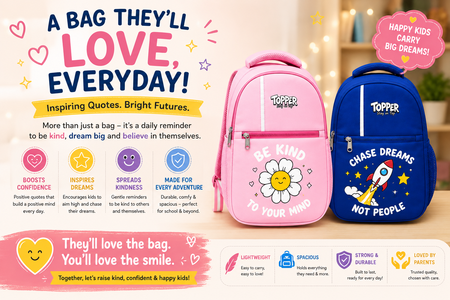 Baby Pink Adorable Elephant School Bag