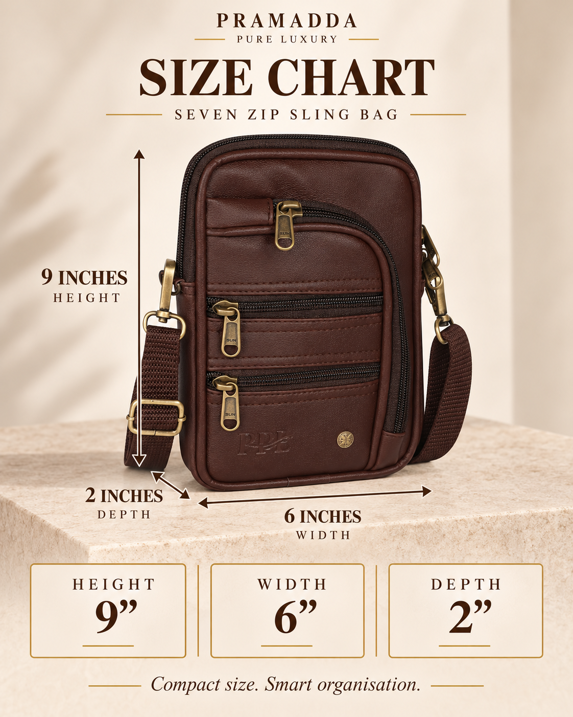 Mocha Brown Seven Zip Sling Bag