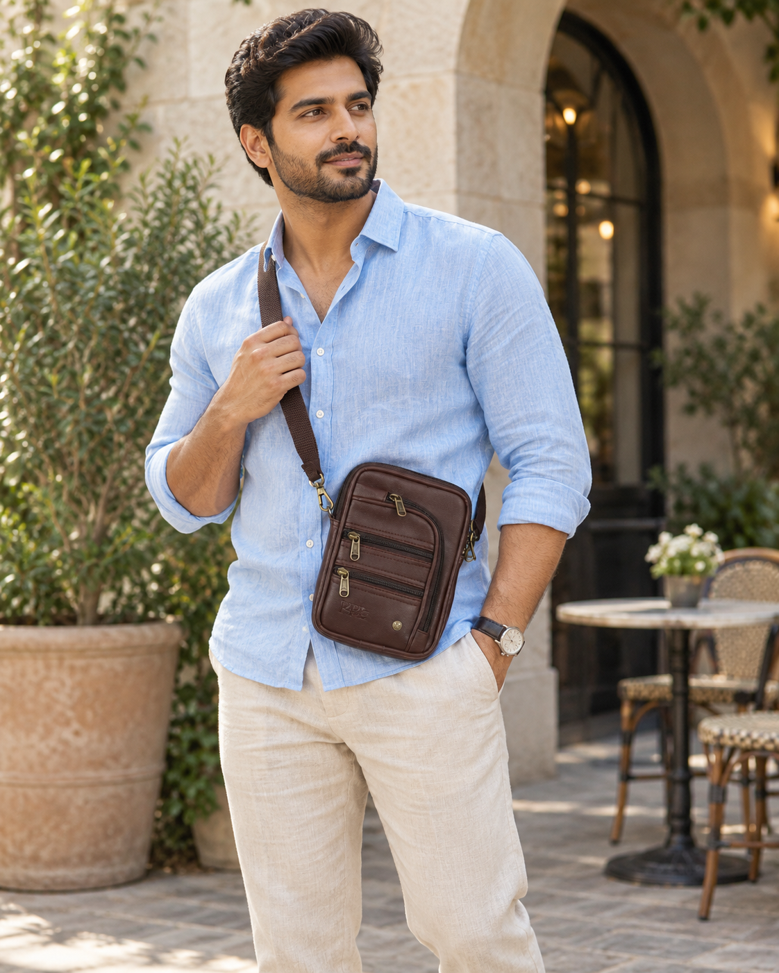 Mocha Brown Seven Zip Sling Bag