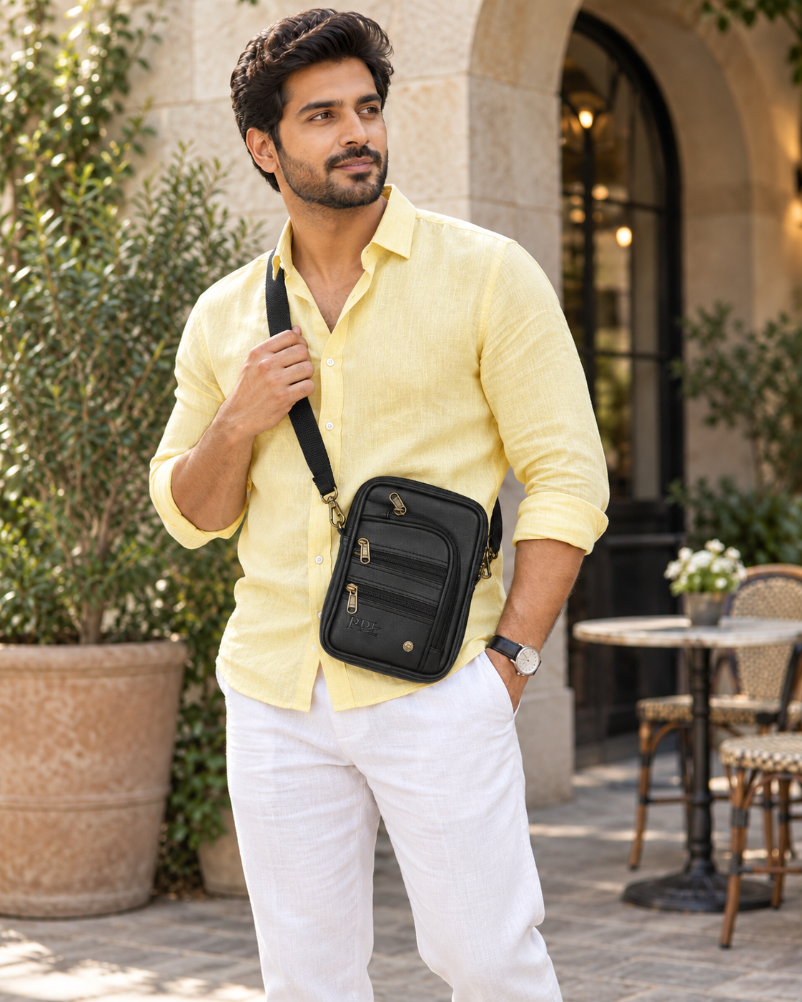 Classic Black Seven Zip Sling Bag