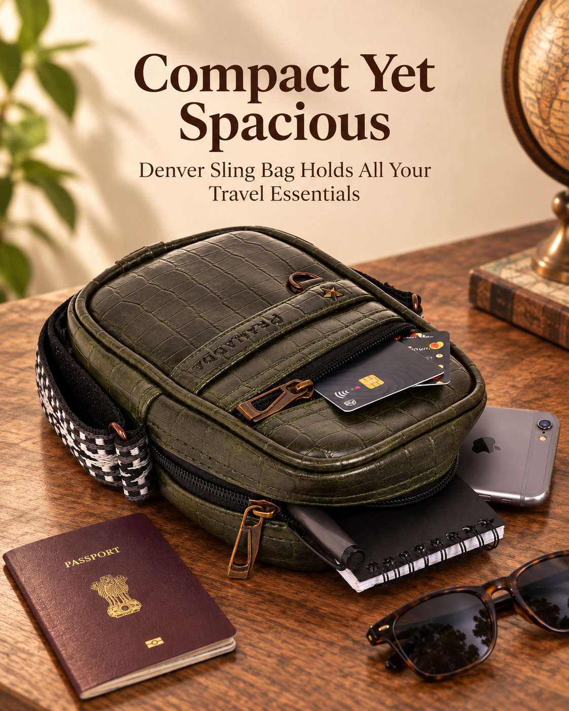 Forest Green Croco Denver Mobile Sling Bag