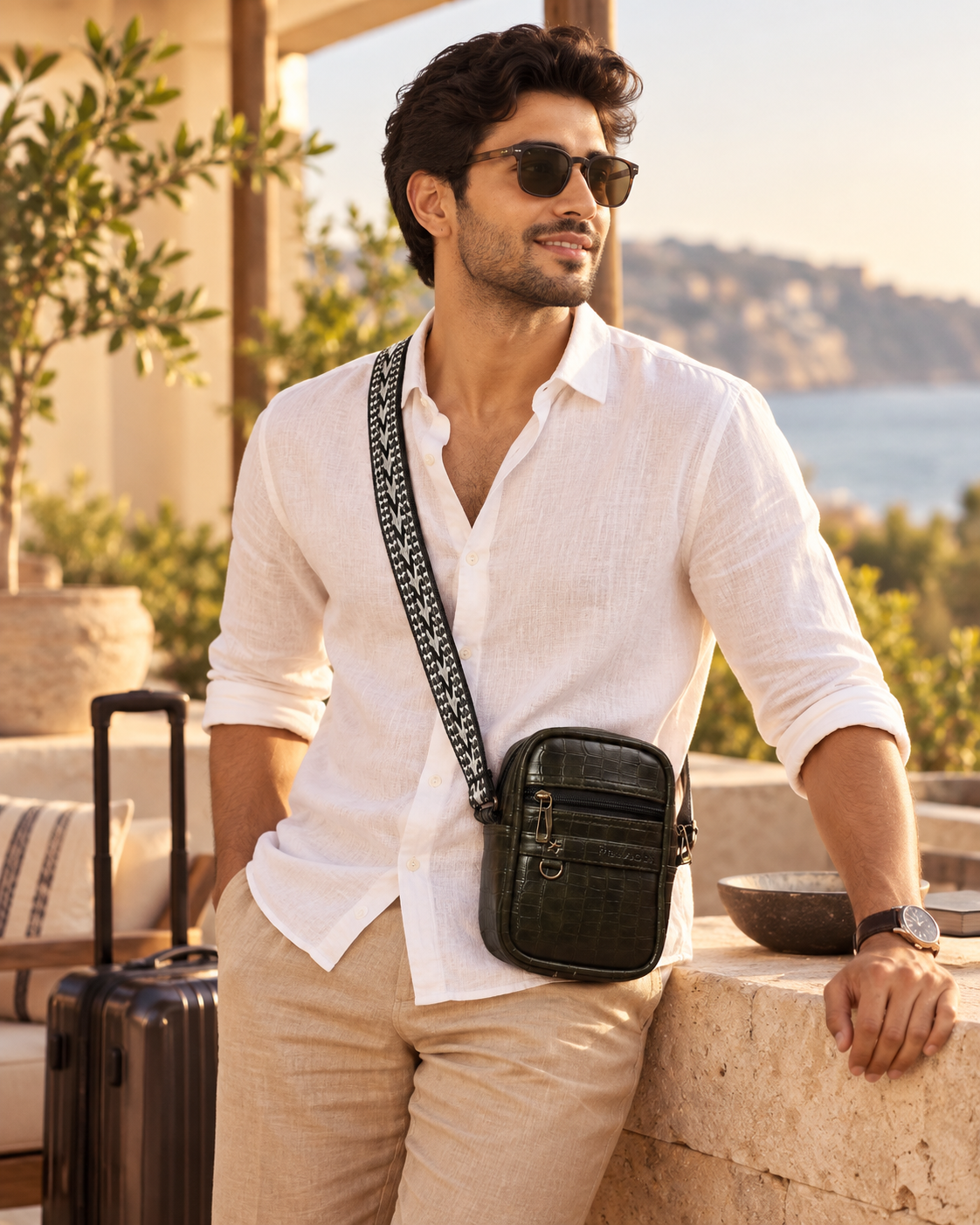 Forest Green Croco Denver Mobile Sling Bag