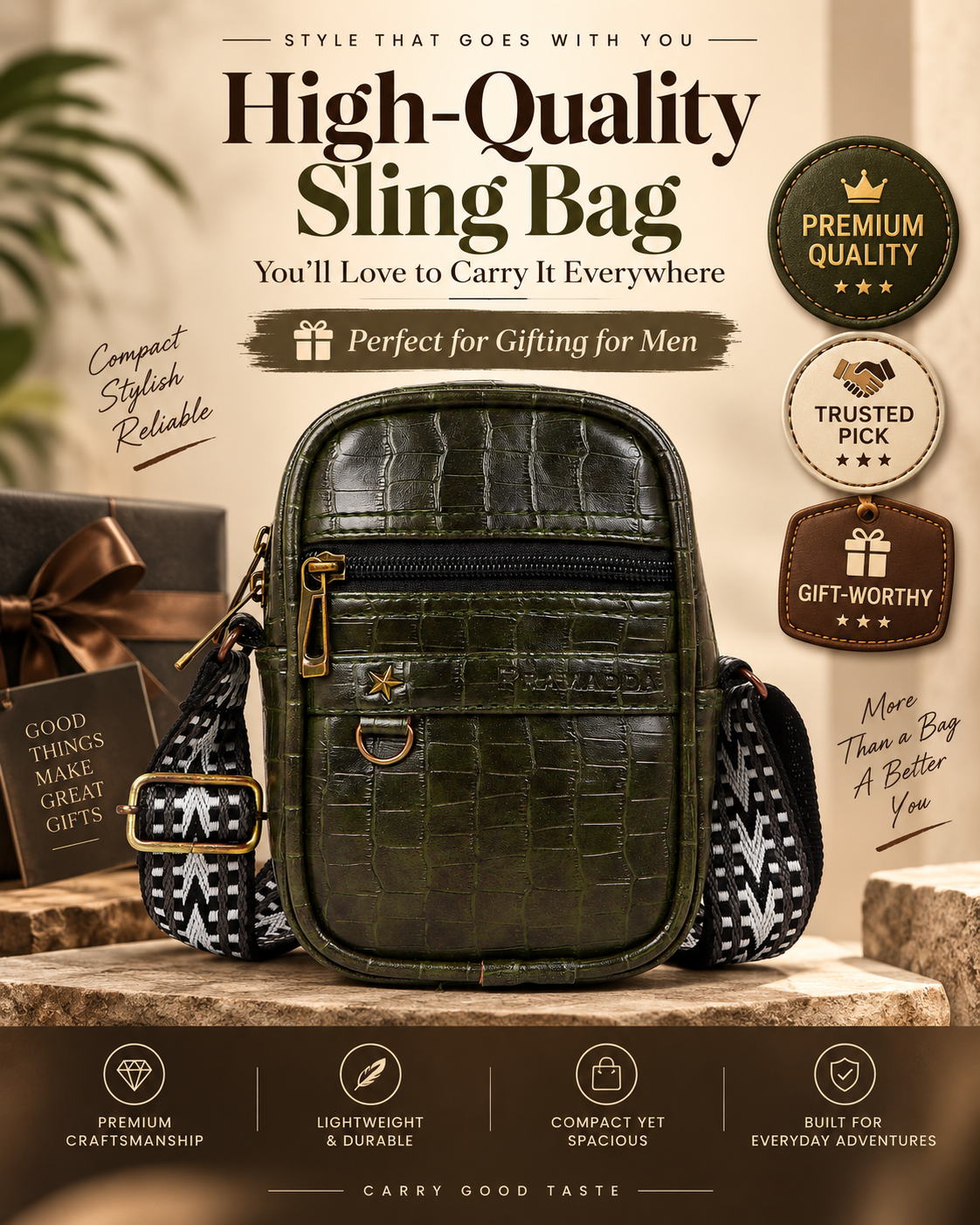 Forest Green Croco Denver Mobile Sling Bag