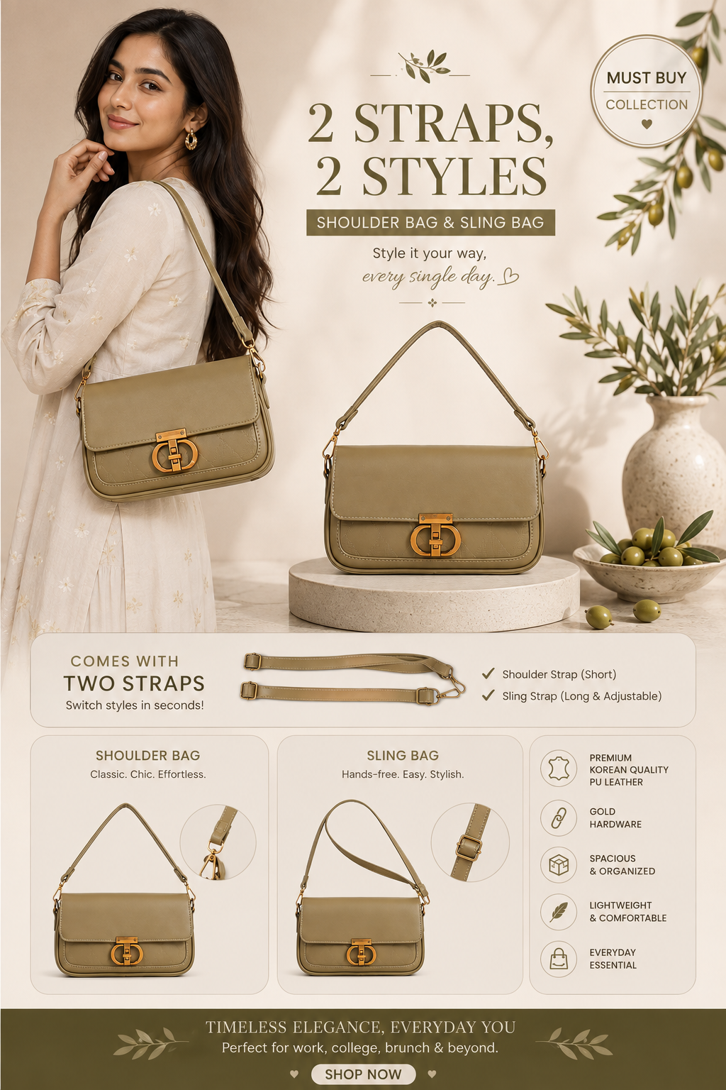 Olive Green Cally Shoulder Bag