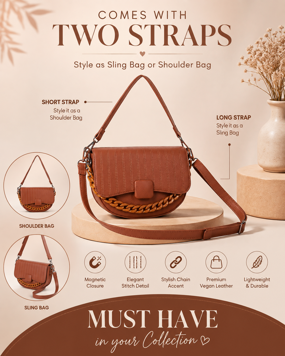 Classic Tan Charlie Sling Bag for woman