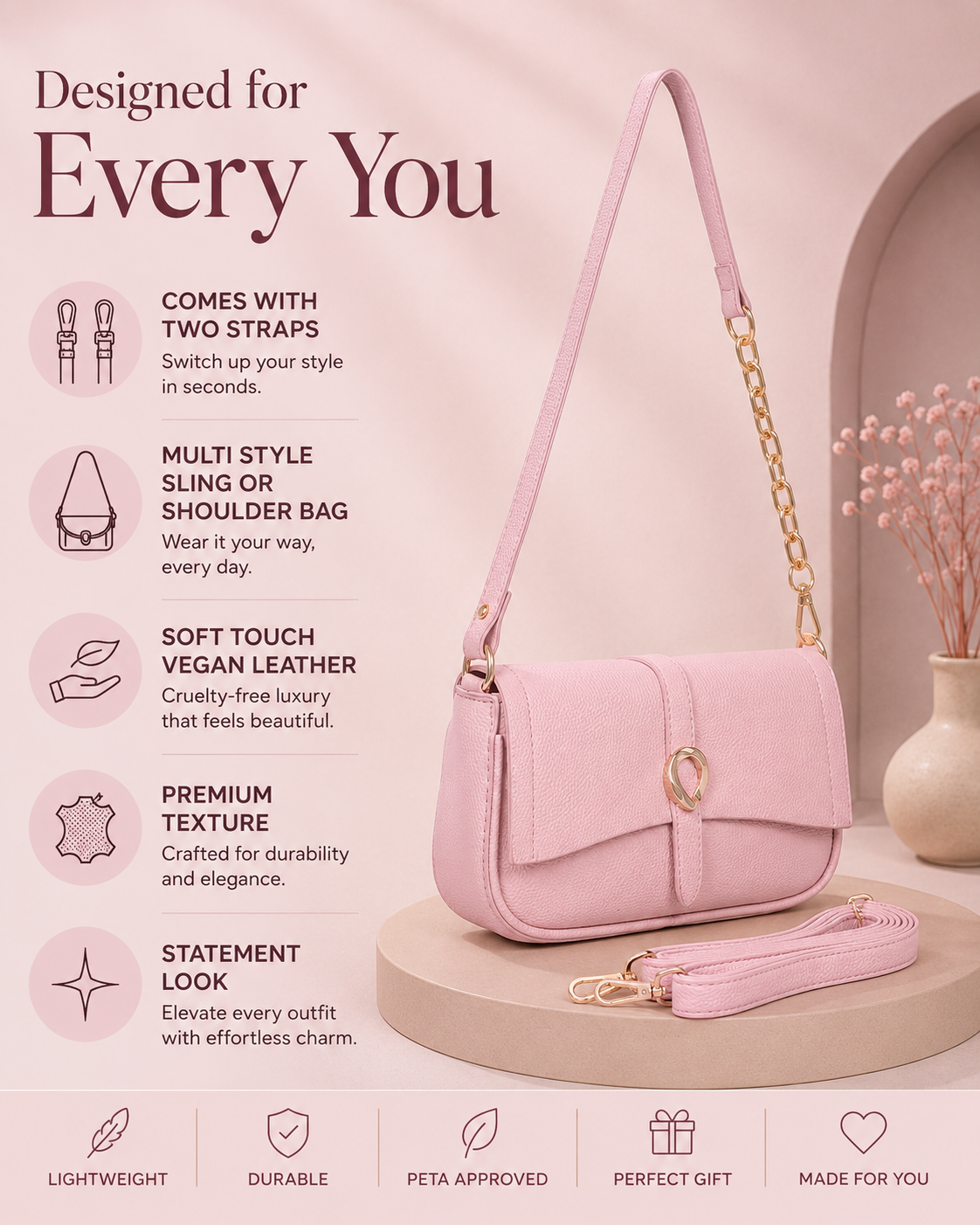 Pretty Pink Pamela Sling/Shoulder Bag