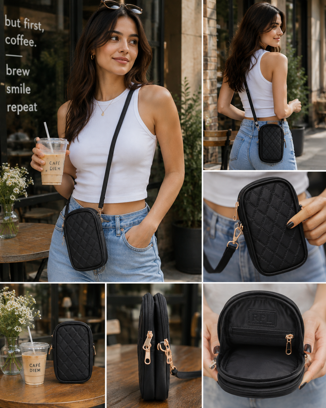 Brown Bianca Tote Bag + Black Twin Mobile Sling Bag