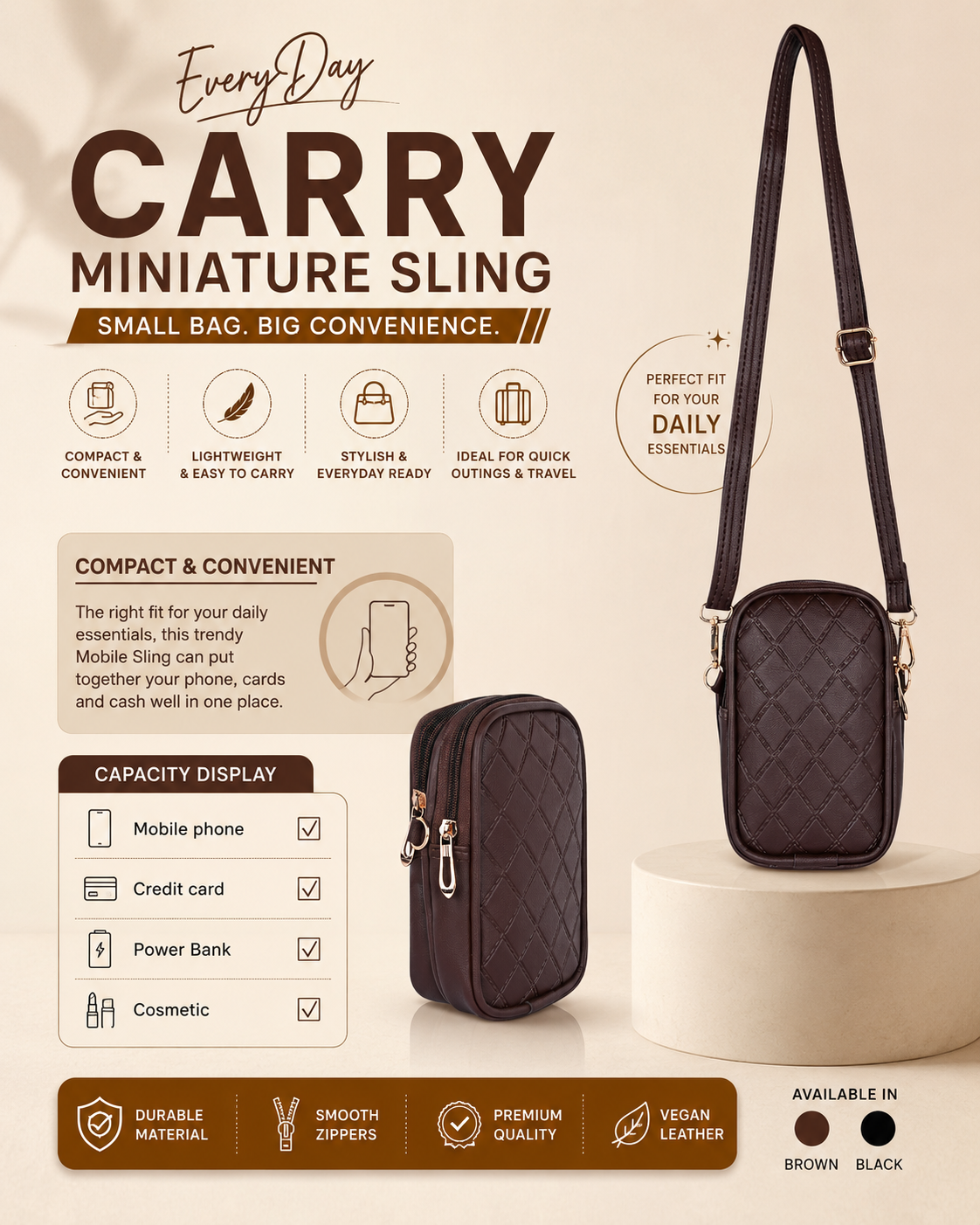 Beige Bianca Tote Bag + Brown Twin Mobile Sling