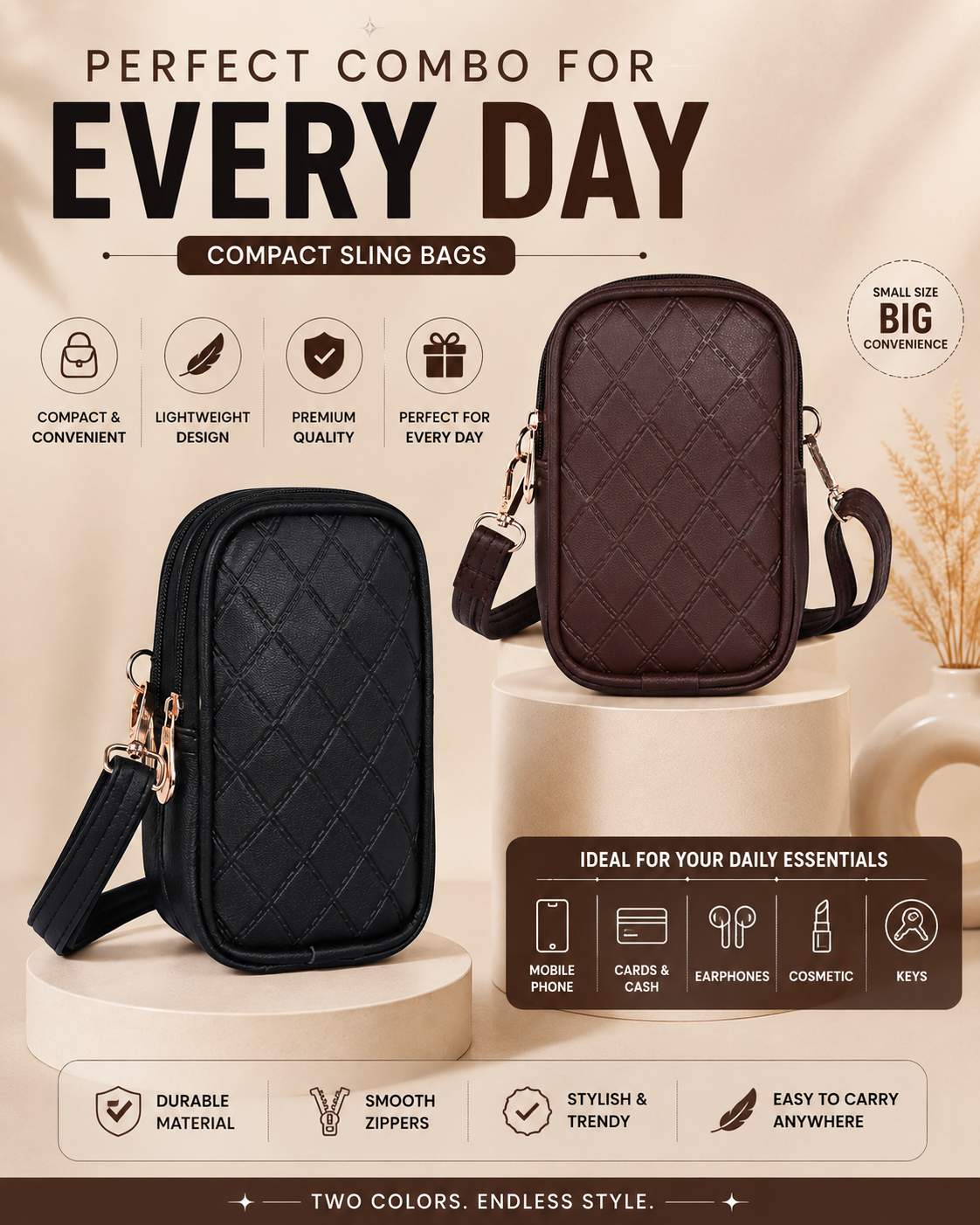Beige Bianca Tote Bag + Brown Twin Mobile Sling