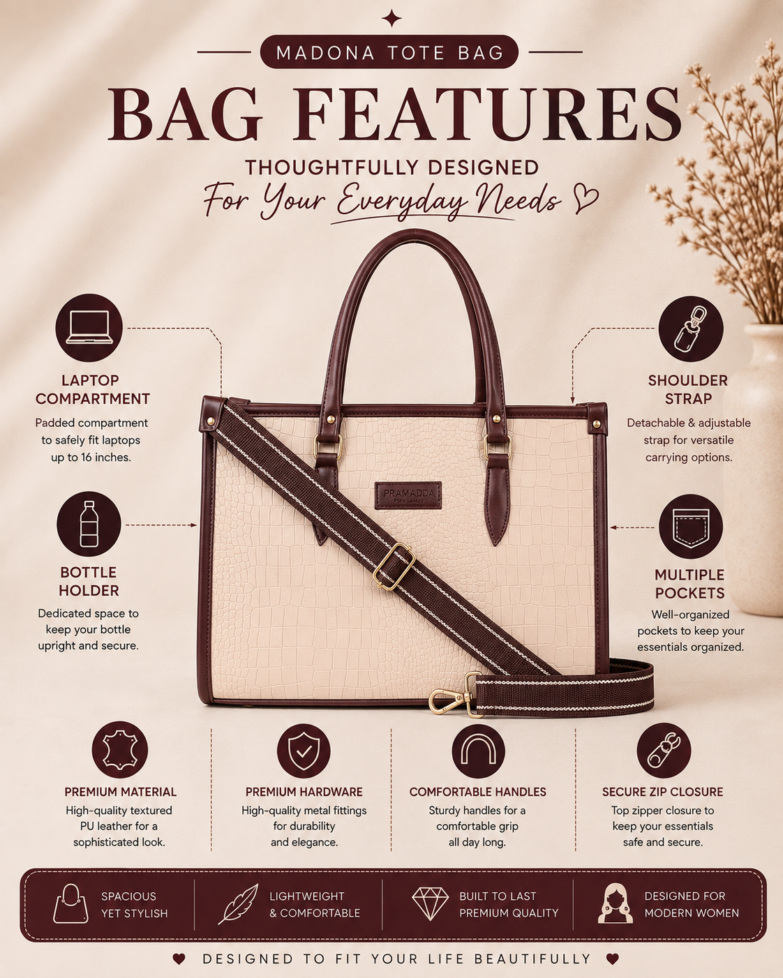 Beige Bianca Tote Bag + Brown Twin Mobile Sling