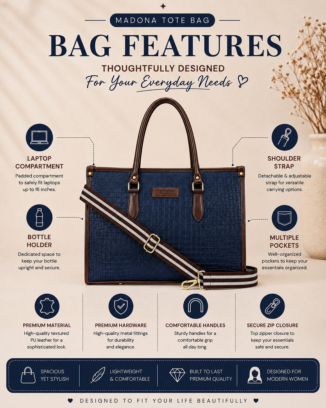 Midnight Blue Bianca Tote Bag + Mustard Capsule Sling Bag (Festive Special)