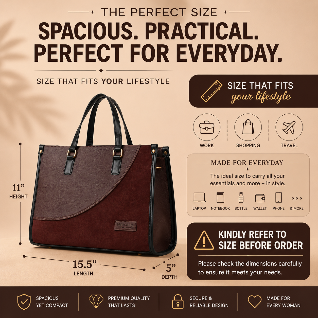 Classic Sophia Suede Tote Bag (15.5" Inch)