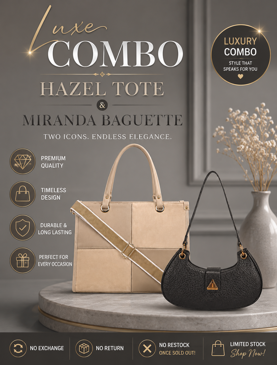 ✨ Luxe Duo Combo – Hazel Tote & Miranda Shoulder Bag
