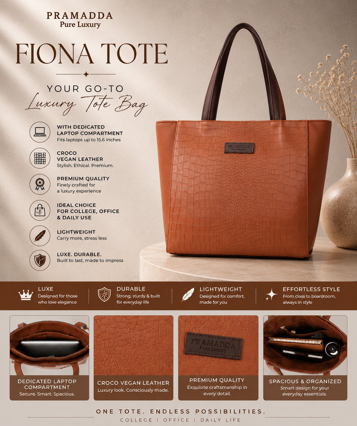 Fiona Croco Tote Bag with Dona Croco Sling Combo. (Tan & Brown)