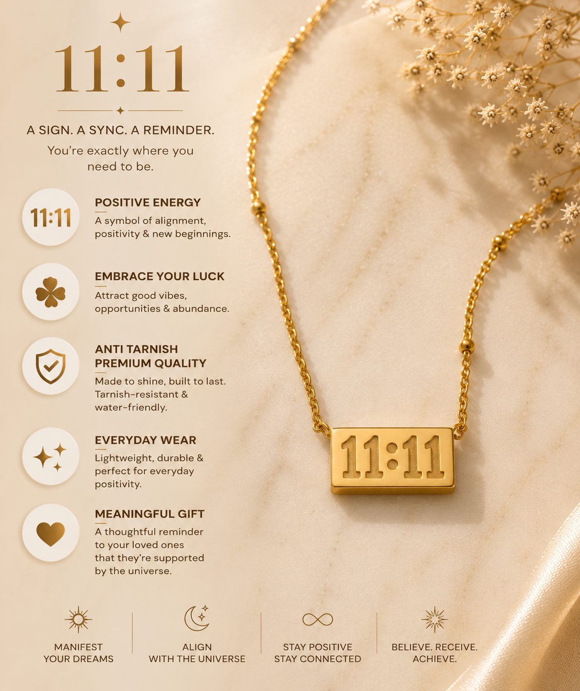 Korean Gold Plated 11:11 Pendant Necklace