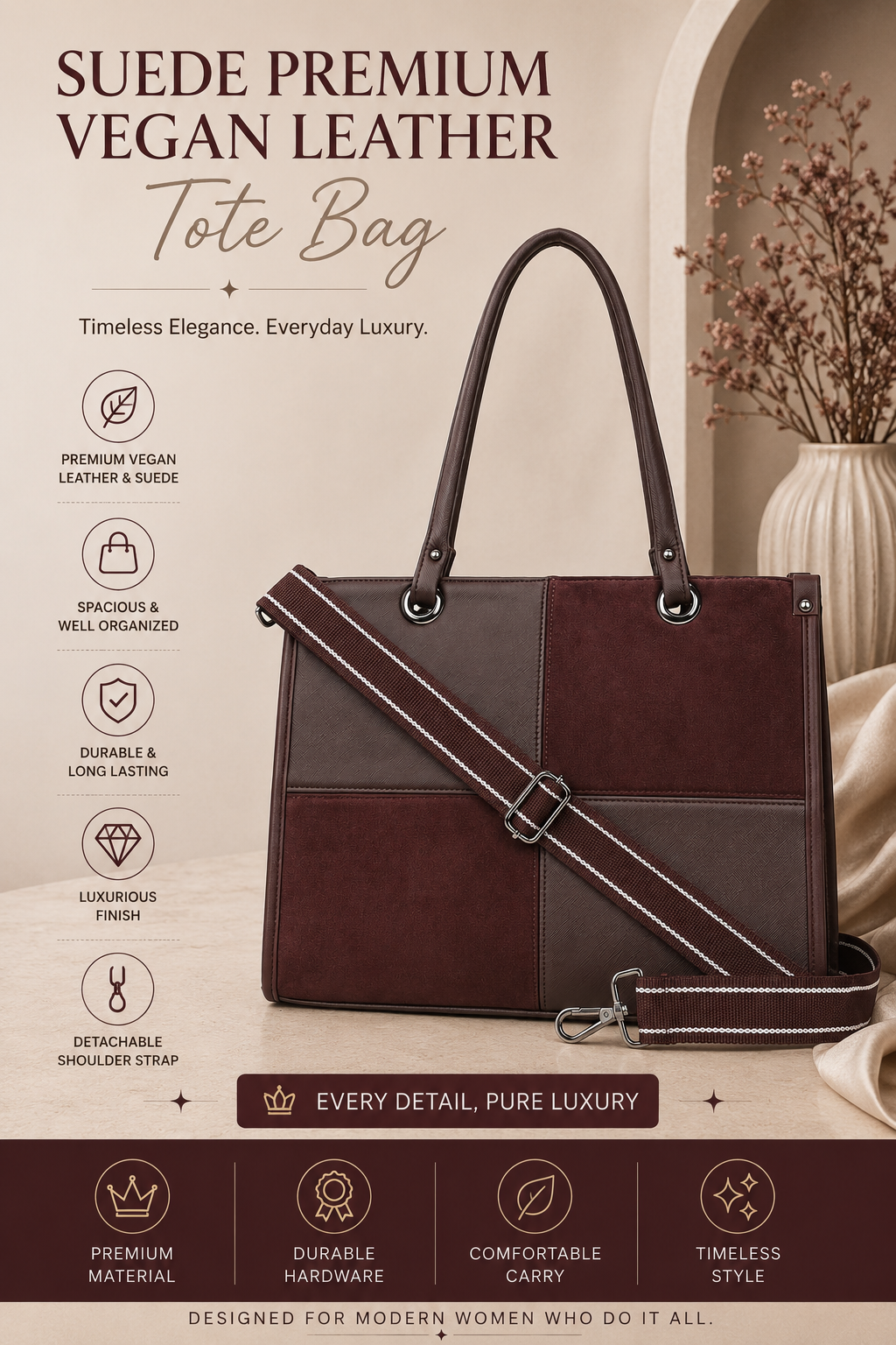 Hazel Suede Tote Bag. (15.5" inch)