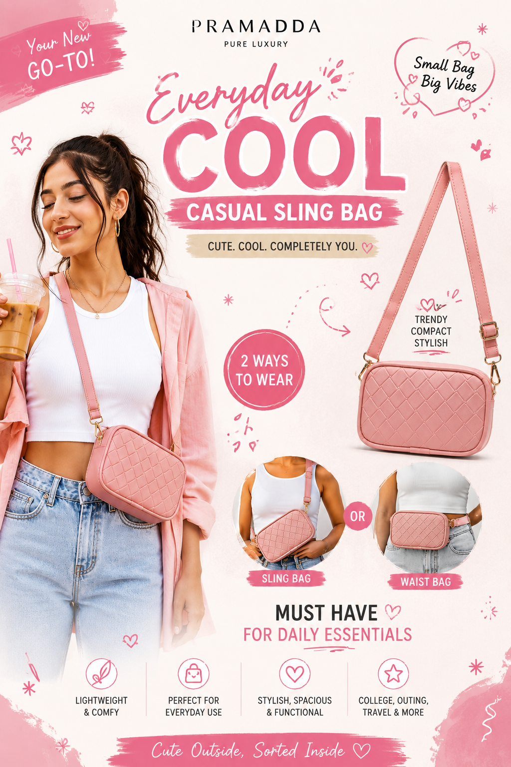 Everyday Carry Emboss Sling Bag. (2 in 1)