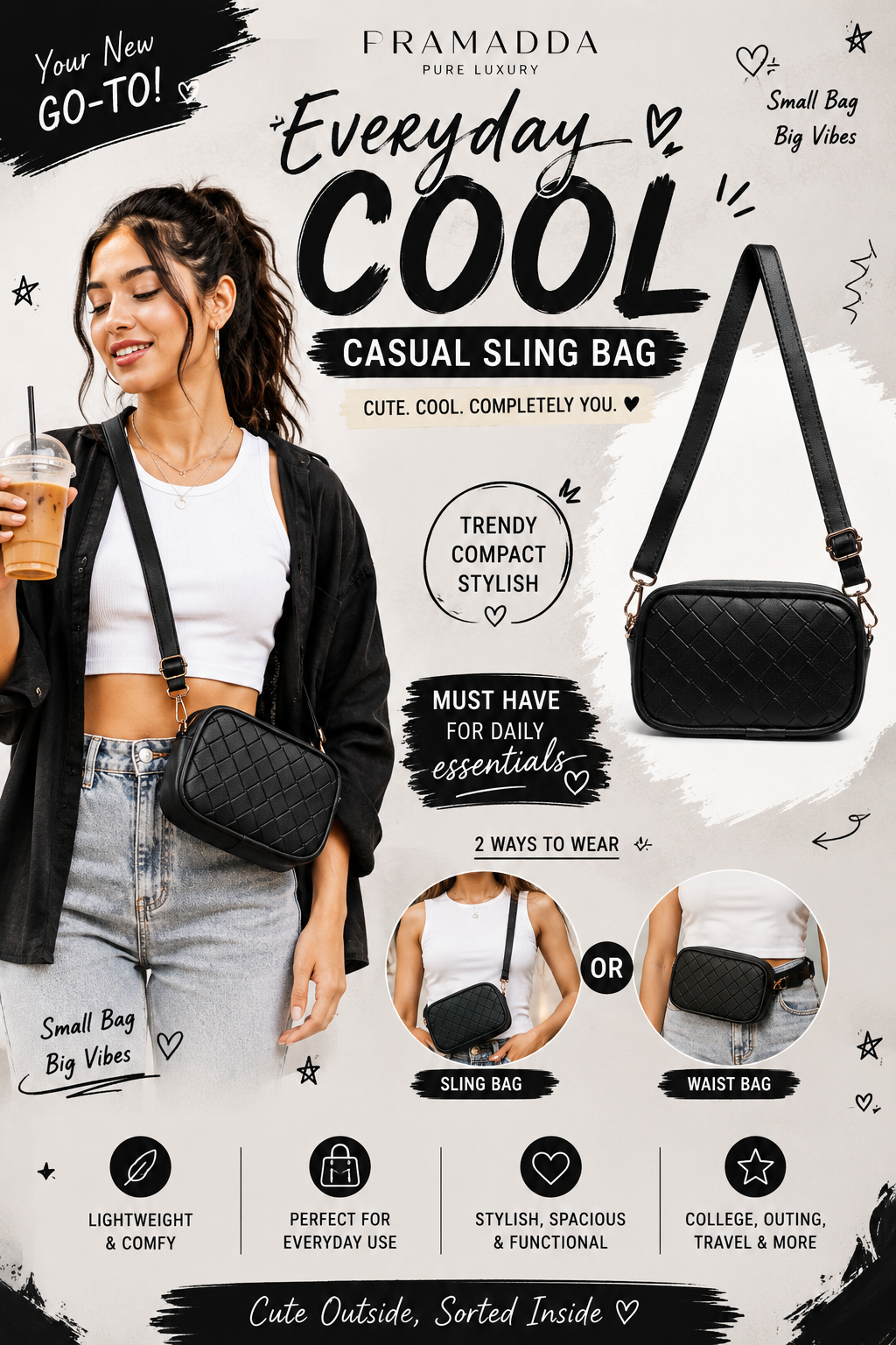 Everyday Carry Emboss Sling Bag. (2 in 1)