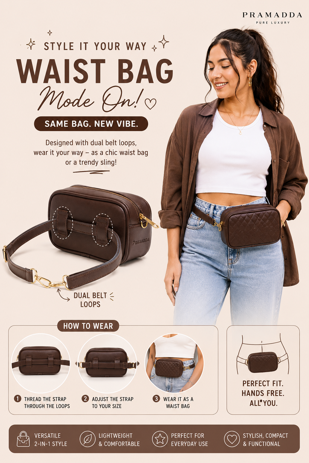 Everyday Carry Emboss Sling Bag. (2 in 1)