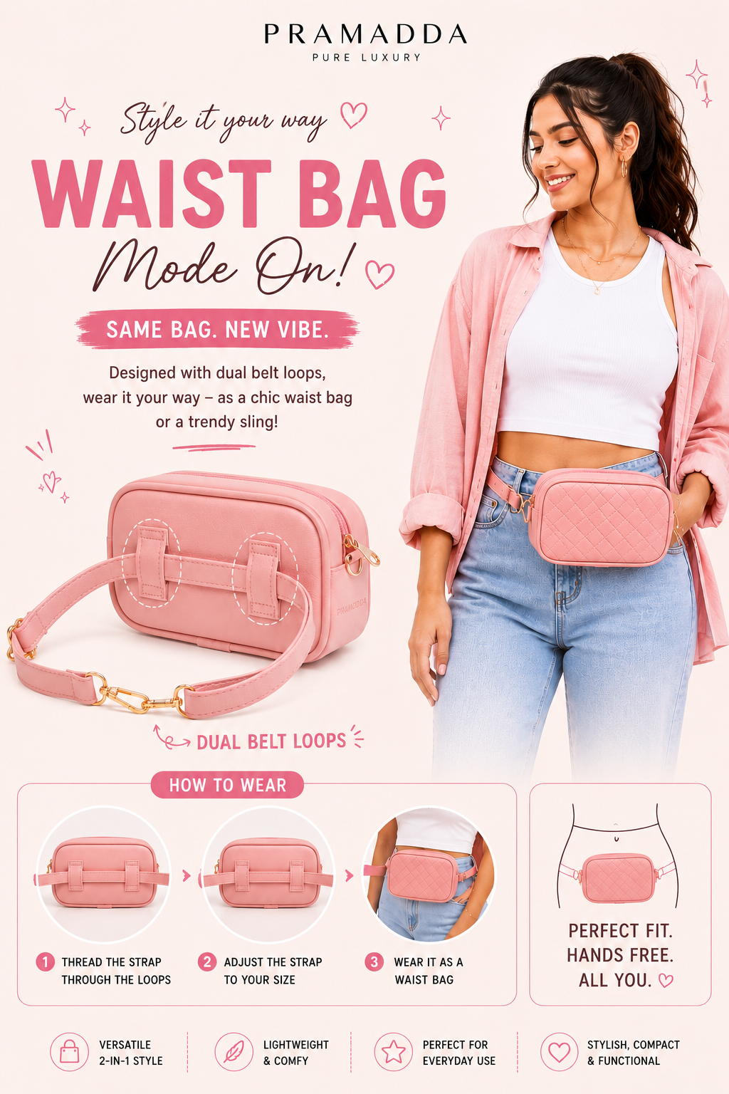 Everyday Carry Emboss Sling Bag. (2 in 1)