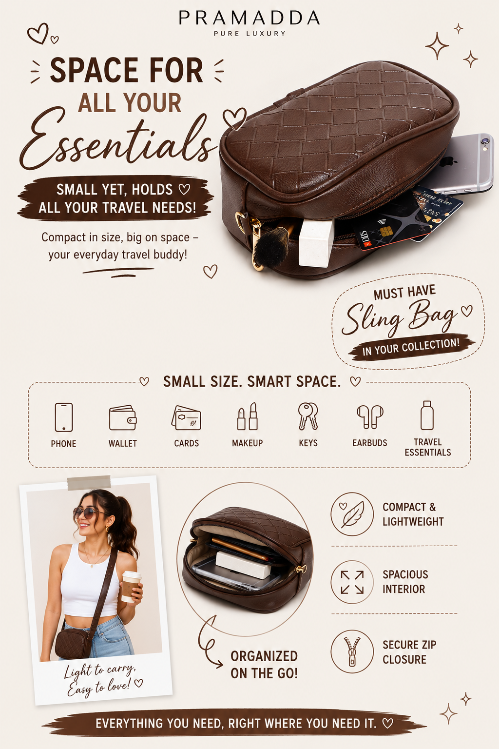 Everyday Carry Emboss Sling Bag. (2 in 1)