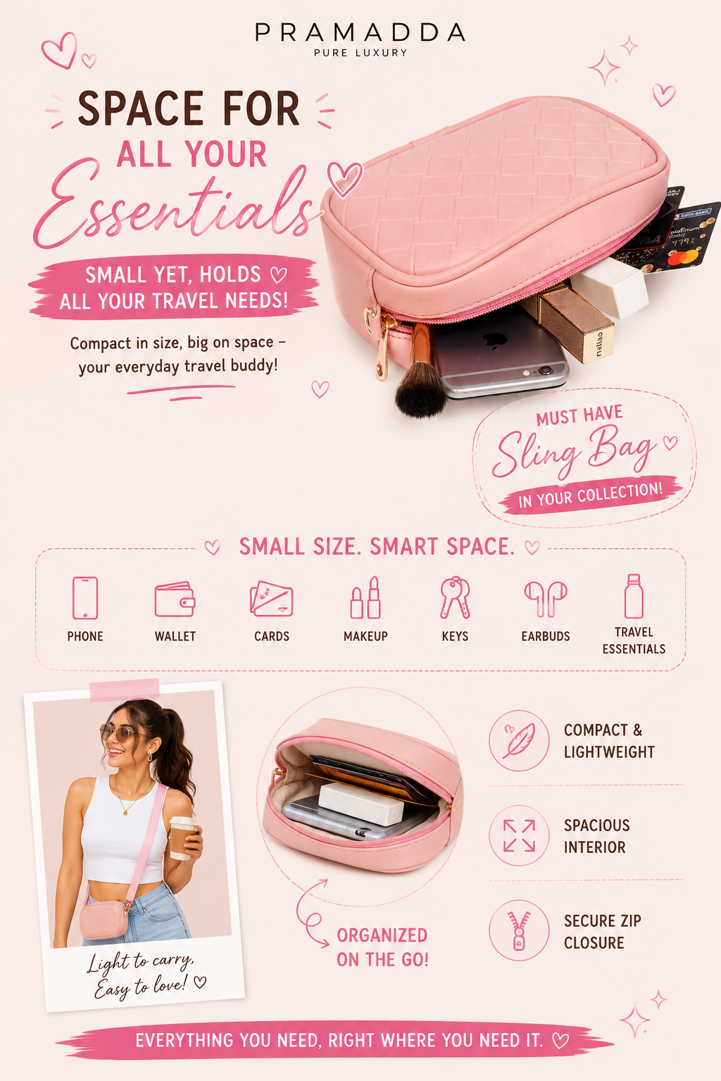Everyday Carry Emboss Sling Bag. (2 in 1)