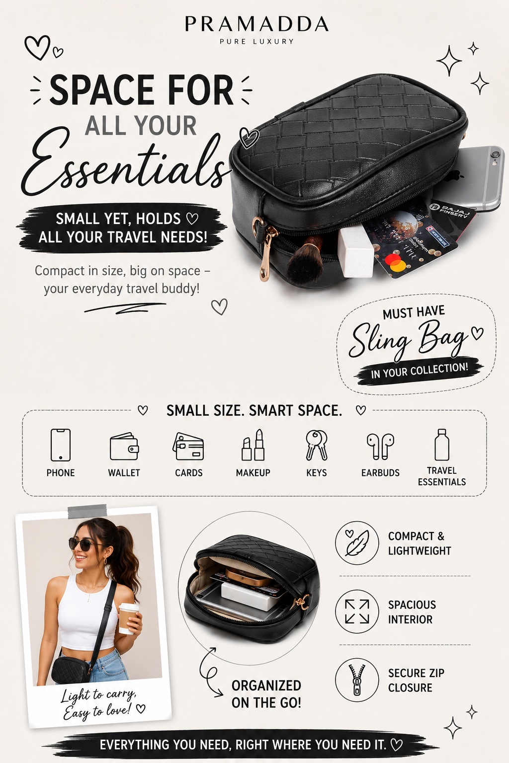 Everyday Carry Emboss Sling Bag. (2 in 1)