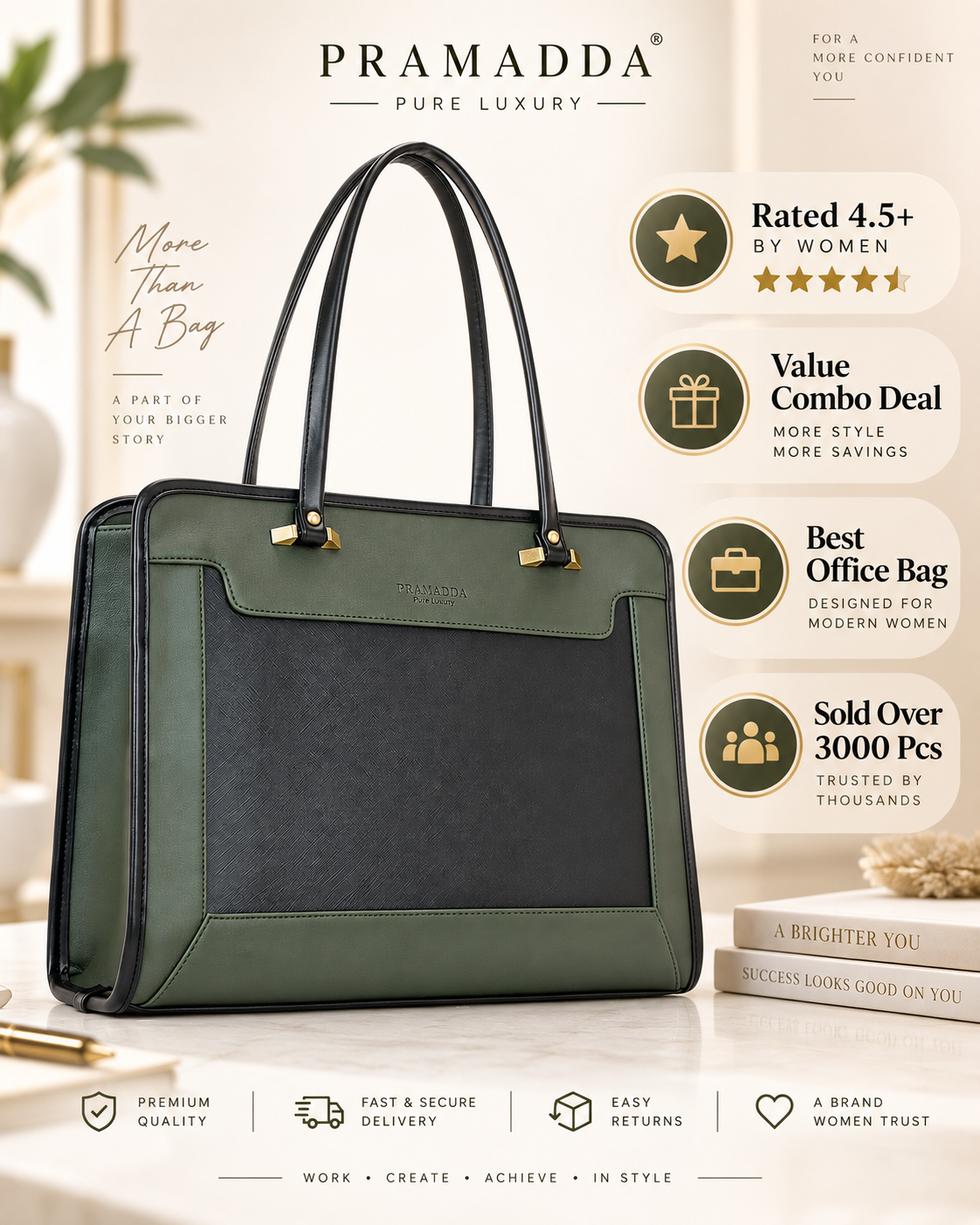 Green Regina Tote Bag + Brown Dona Sling Bag